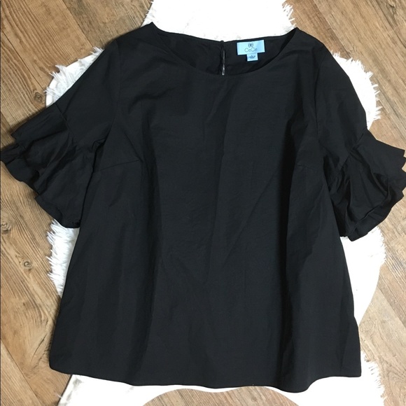 CeCe tiered ruffle sleeve poplin top black L - Picture 3 of 5